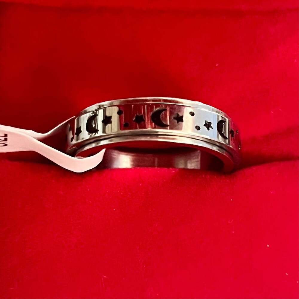 Moon And Star Spinner Ring Size 9 Stainless Steel Fidget Band